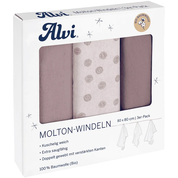 Alvi® Molton-Windeln 3er Pack Curly Dots 80 X 80 Cm 3 Alvi® Molton-Windeln 3er Pack Curly Dots 80 X 80 Cm