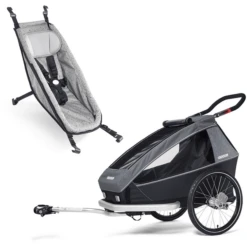 CROOZER Kinderfahrradanhänger Kid Vaaya 1 Graphite Blue Inklusive Babysitz Stone Grey/colored