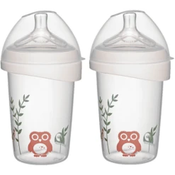 Nip® First Moments Weithalsflasche PP 270 Ml Inkl. Weithalstrinksauger Rund Mit Anti Kolik Ventil, Silikon, Saugloch M (mittlerer Trinkfluss) Eule In Doppelpack