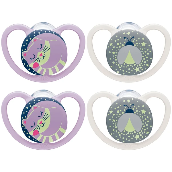NUK Nachtschnuller Space Gr. 2, 6 -18 Monate Silikon, Katze & Glühwürmchen, 4 Stück 3 NUK Nachtschnuller Space Gr. 2, 6 -18 Monate Silikon, Katze & Glühwürmchen, 4 Stück