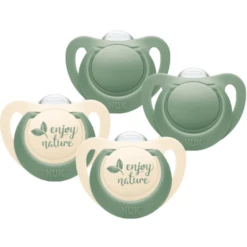 NUK Schnuller For Nature Silikon 0 Bis 6 Monate, Grün Im Viererpack