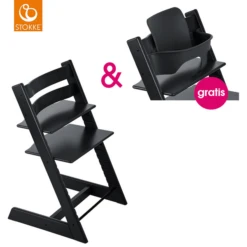 STOKKE® Tripp Trapp® Hochstuhl Buche Schwarz + Gratis Baby Set Schwarz